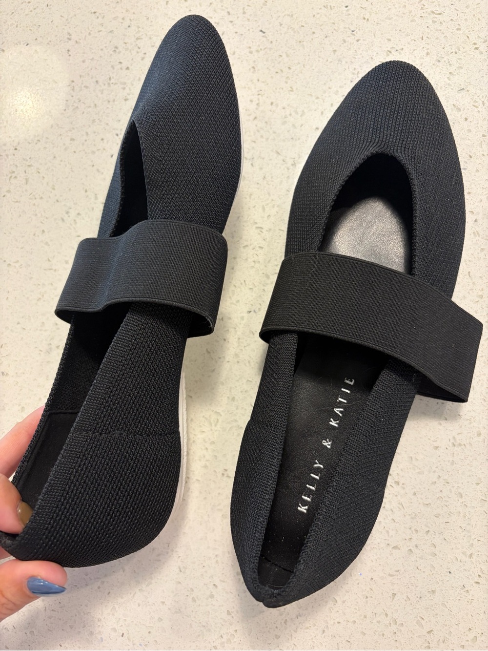 Kelly & Katie Black Elastic Strap Knit Mary Jane Flats
